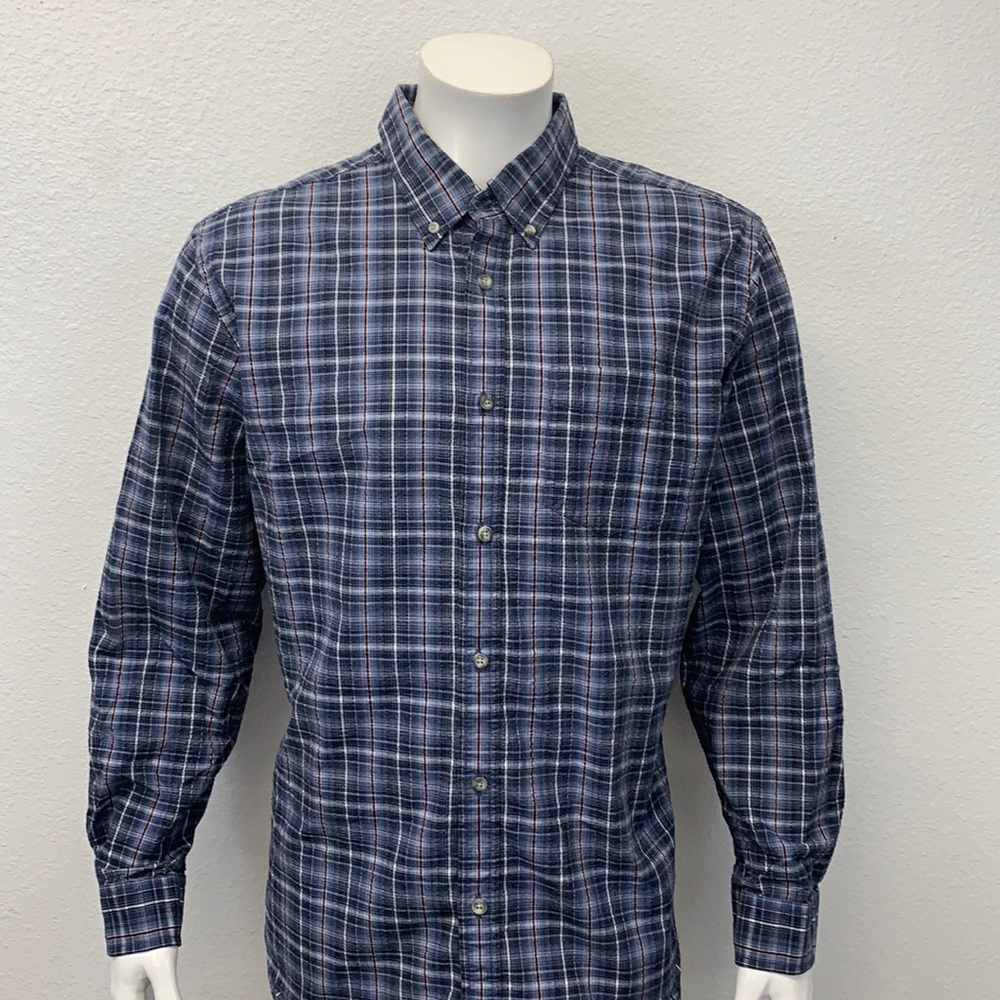 Eddie Bauer Classic Fit Blue White Red Plaid Shirt